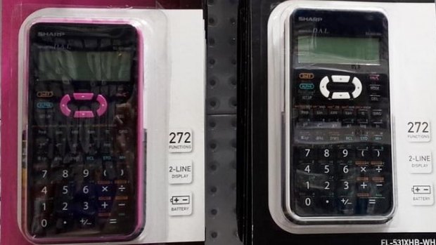 A calculator costs $19.48 in black or $24.97 with a splash of pink. Via @OliviaIllyria on Twitter.
