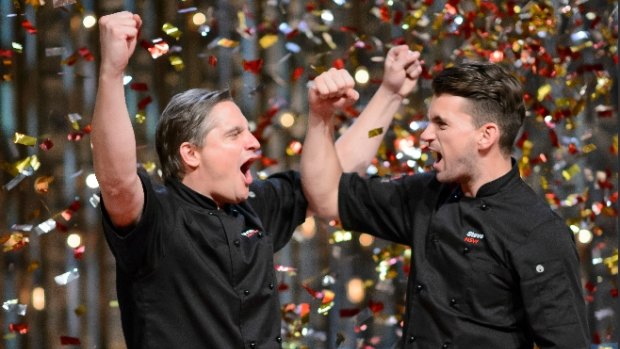 MKR winners Will Stewart, left, and Steve Flood take the $250,000 prize.