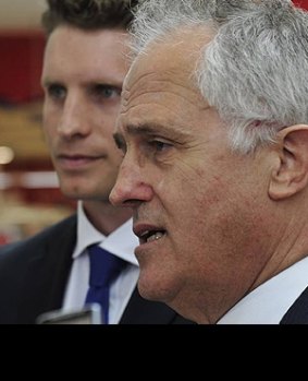 The Liberal candidate for Canning, Andrew Hastie, with Malcolm Turnbull.