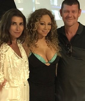 Three's not a crowd: James Packer with  first wife Jodhi and girlfriend Mariah Carey.