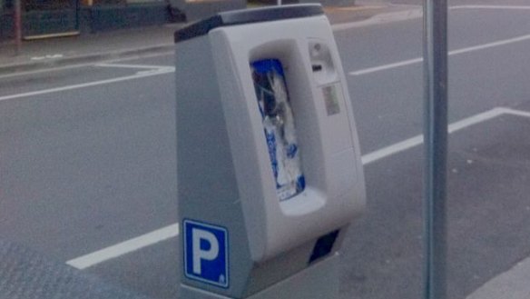 A Yarraville parking meter damaged by vandals in September. 