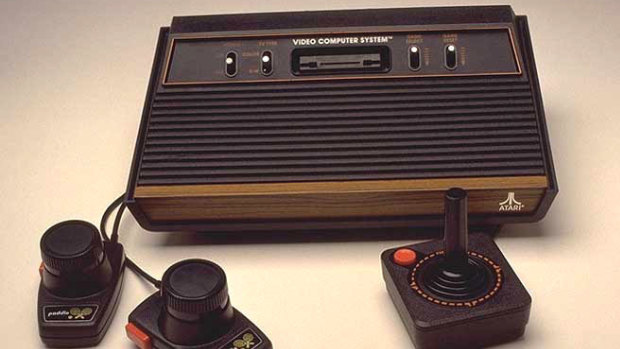 The first of many: an old Atari game console with controls and joystick.
