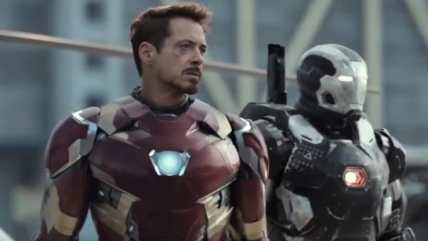 Robert Downey Jr as Iron Man in <i>Captain America: Civil War</i>.