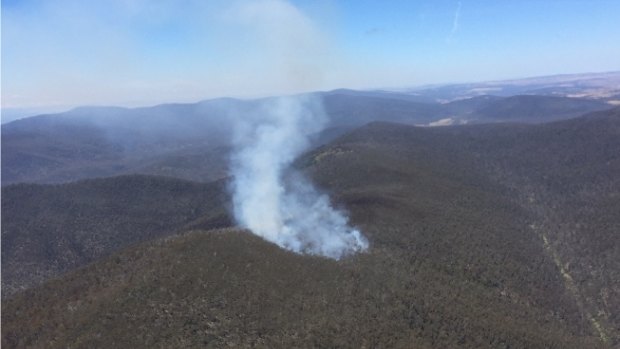 The Mount Clear bushfire from the air on Thursday.