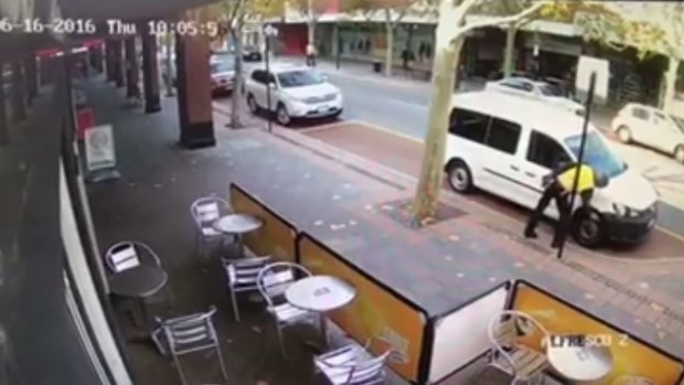 CCTV of the City of Perth parking inspector chalking Mr Pham's van went viral. 