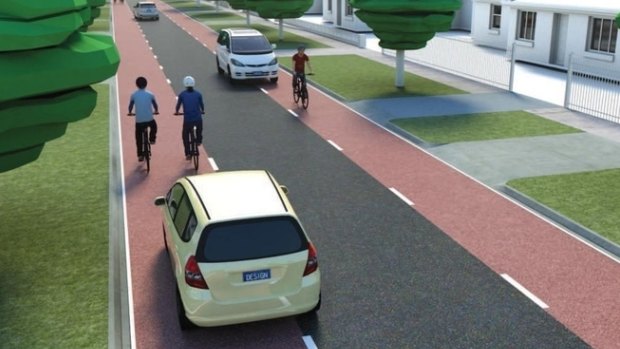 An artist's impression of the bike boulevard proposed for Leake Street in Bayswater. 