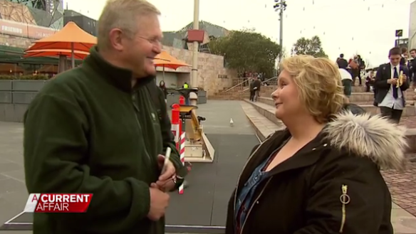 This likely No voter, left, considers changing his mind after speaking with Szubanski on A Current Affair.