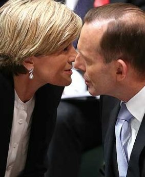 Julie Bishop and Tony Abbott during happier times in Parliament House.