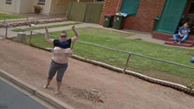 Before: Karen proudly posed topless as Google took shots of Port Pirie streets in South Australia.