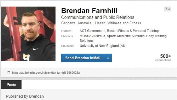 A screenshot of Brendan Farnhill's LinkedIn page showed he was hired for the Office of International Engagement job in December.