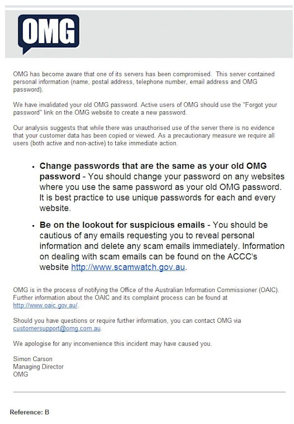 OMG's message to users.