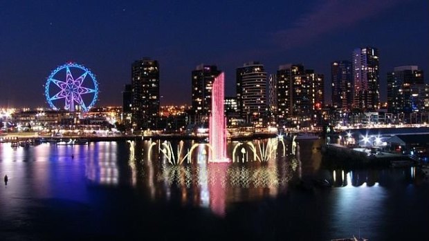An artist's impression of the proposed Docklands fountain and flame show.