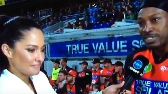 Ten Network reporter Mel McLaughlin during the uncomfortable exchange with Chris Gayle.