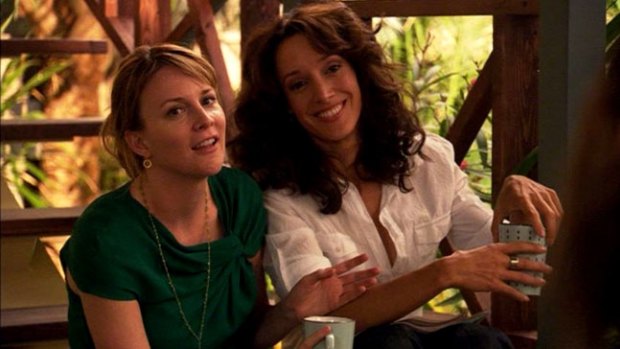 Bette Porter (right), the L Word character played by Jennifer Beals, with her on-screen wife Tina Kennard.