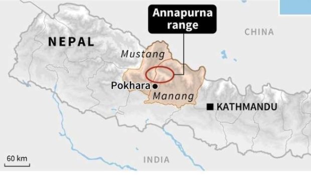 A map shows where the popular hiking trail Annapurna Circuit is located.