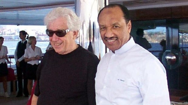 Frank Lowy and Asia Football Confederation chief Mohammed bin Hammam in Athens in 2004.  