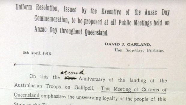 Part of Canon Garland's resolution to commemorate Anzac Day on April 25, made in 1916.