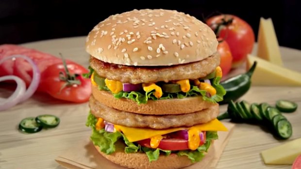 The Indian version of the Big Mac, featuring chicken or a veggie cheese and corn patty.