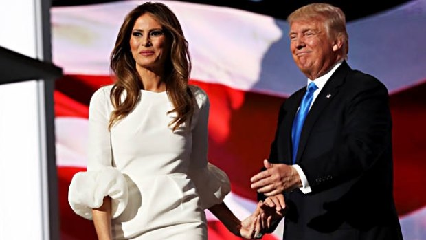 Presumptive Republican presidential nominee Donald Trump introduces his wife Melania on the first day of the Republican National Convention.