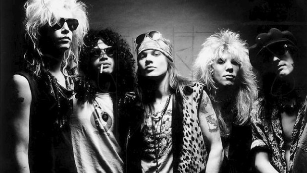 Guns n' Roses in the 1980s. From left: Duff McKagan, Slash, Axl Rose, Steven Adler and Izzy Stradlin.
