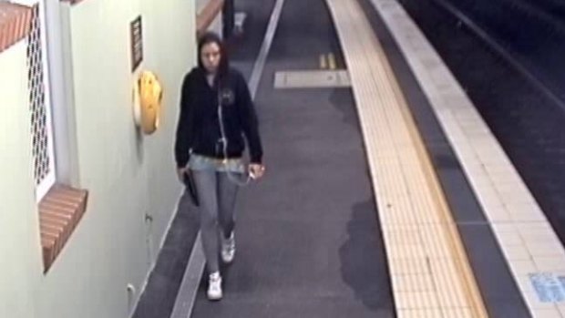 CCTV footage shows missing teenager Cassie Olczak onthe platform at Waterfall railway station on Sunday night.