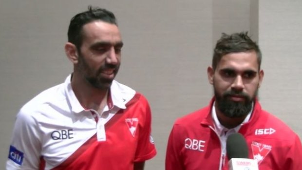 Adam Goodes and Lewis Jetta spoke to the Sydney Swans' website on Sunday night.