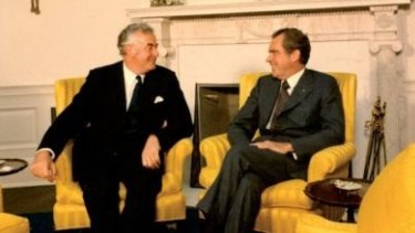 President Nixon meets with Gough Whitlam in the Oval Office at the White House in 1973.