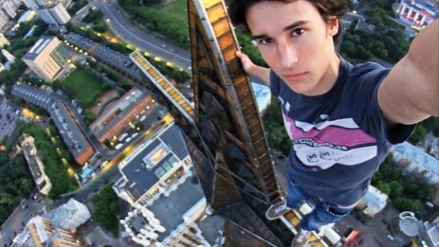 Extreme selfie poseur, Kirill Oreshkin (still alive). The Russian government has launched a campaign against such dangerous photographs, which has led to the deaths of others.