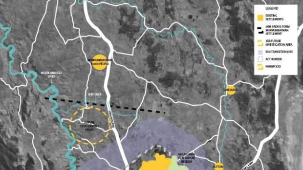 The Yass council's proposed 5km buffer sone north of the ACT's border.