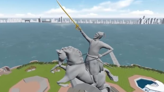 An artist impression of the Shivaji statue to be built inthe Arabian Sea off Mumbai.