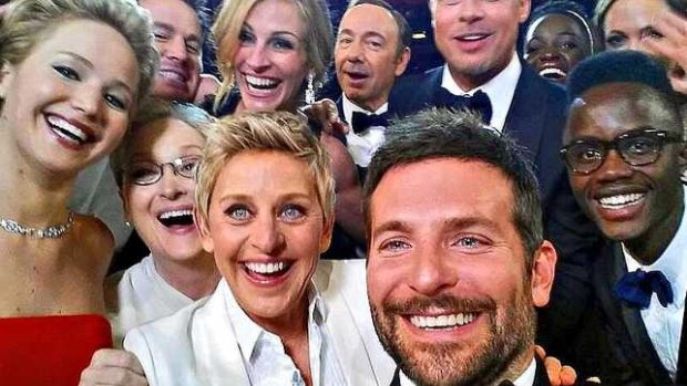 Celebrities line up for a selfie with Ellen Degeneres at the 2014 Oscars in a canny piece of product placement for Samsung.