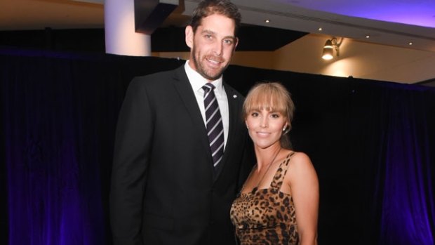 Aaron and Jenny Sandilands. The Dockers ruckman won the Doig Medal.