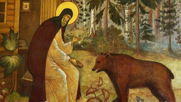 St Sergius feeds a hungry bear