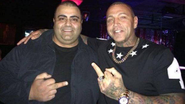 Shooting victim Khaled Abouhasna (left) with former Bandido bikie Toby Mitchell.
