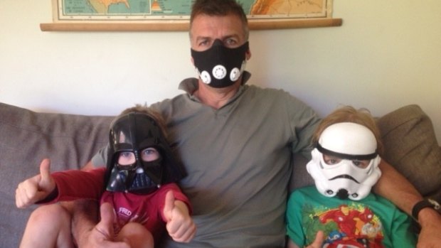 Tim Jarvis' sons, William and Jack, donned Star Wars masks to help their father prepare for breathing on his recent mountaineering expedition.