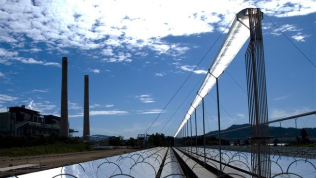 Back to the future: AGL's pilot solar thermal plant on the Liddell site with the power station in the background..