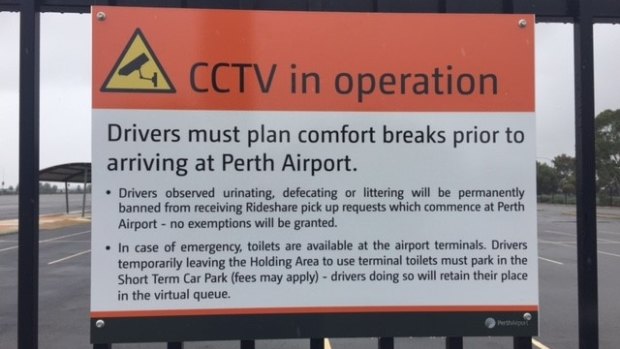 The signage for Uber drivers at Perth Airport.