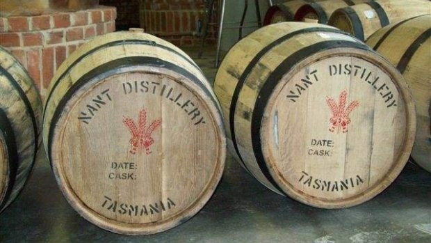 Barrels at the Nant Whisky distillery.