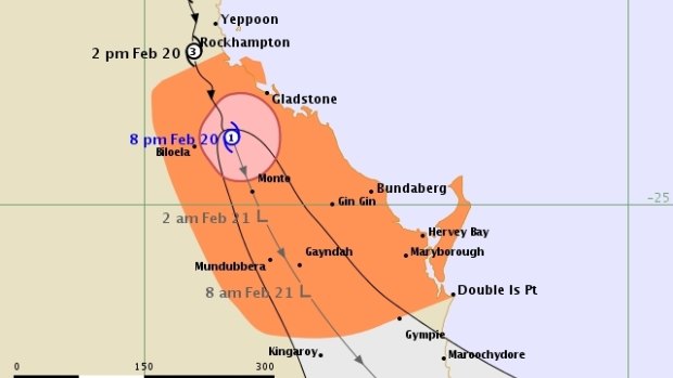 The 8pm Friday tracking map for Tropical Cyclone Marcia.