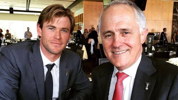 From BFFs to frenemies? Chris Hemsworth will be supporting the Bulldogs on Saturday, whereas Malcolm Turnbull will support the Swans. 