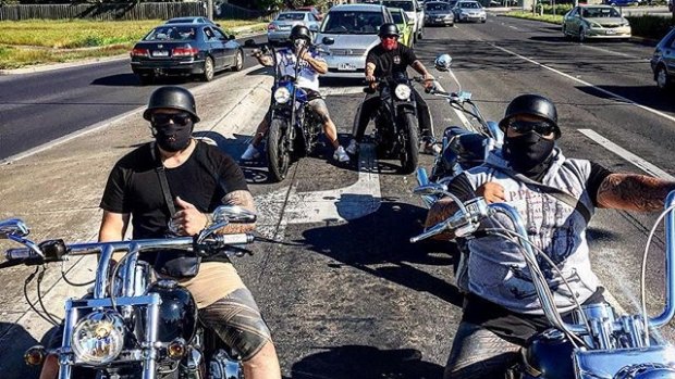 Malofie Melbourne may look like a bikie club, but it is a community organisation supporting Polynesian youth. Emmanual Ioane, a founder of the group, is the rider at back right.