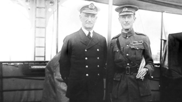 General Sir Ian Hamilton (right) with Admiral John de Robeck aboard HMS Triad.