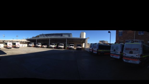 Waiting: Ambulances at Gosford Hospital earlier this week.