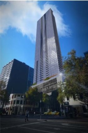 The 887-apartment tower proposed by Central Equity for 560 Lonsdale Street.