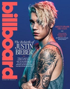 Justin Bieber on the cover of <i>Billboard</i> magazine.