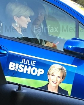 Julie Bishop photographed using her mobile phone while driving on the Great Eastern Highway in Perth two days before the federal election.