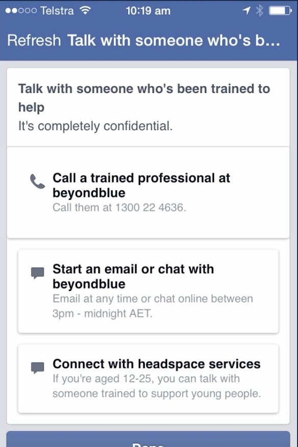 Facebook will provide links to support services.