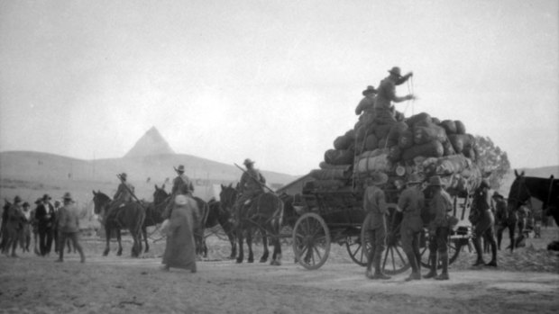 Australian troops in Egypt where they were sent to Mena Camp, an AIF training base, before the Gallipoli landings.