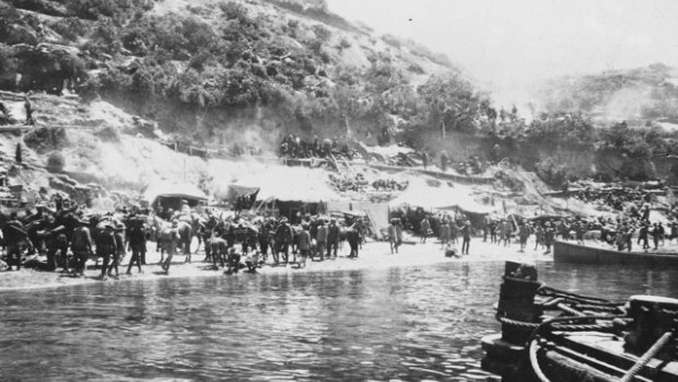 Anzac Cove on August 26, 1915, when the hillside remained relatively uninhabited.