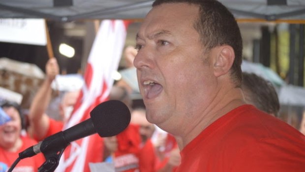 Public Service Association's general secretary, Stewart Little, at a rally urging the government not to cut public disability services.